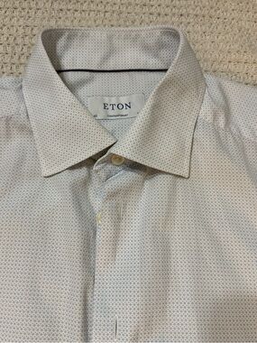 Eton Men's Light White Shirt with Tiny Blue Dot Microprint